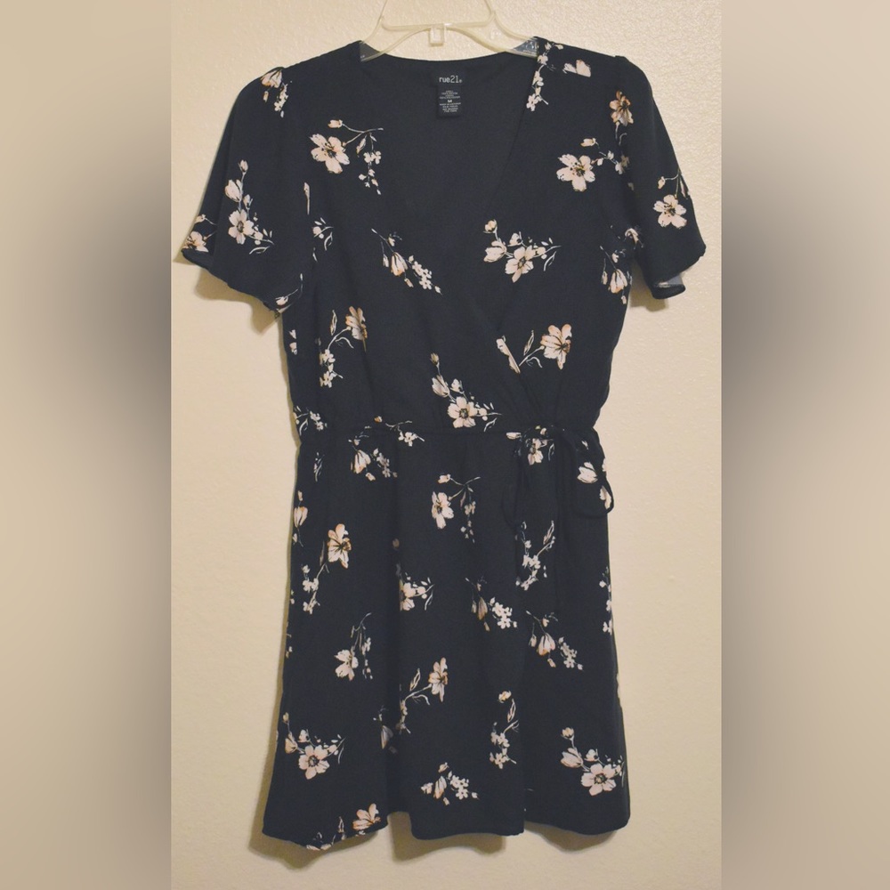 Black Floral Wrap Dress